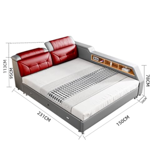 Modern Grey USB Leather Platform Bed
