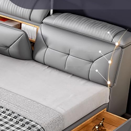 Modern Grey USB Leather Platform Bed