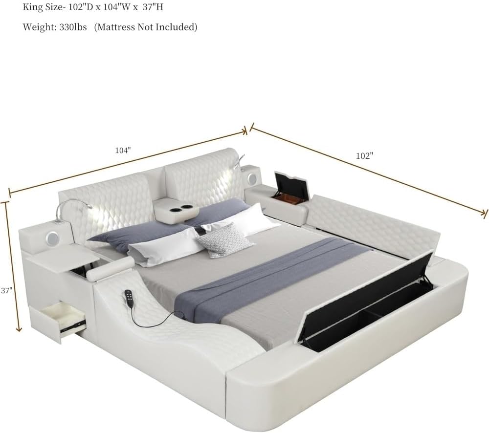 King Smart Multifunctional Leather Bed Frame