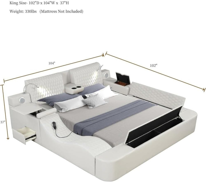 King Smart Multifunctional Leather Bed Frame