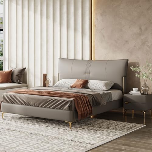 Modern Leather Queen Platform Bed