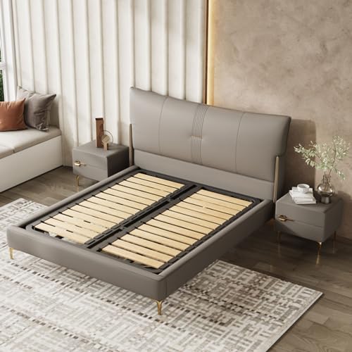Modern Leather Queen Platform Bed