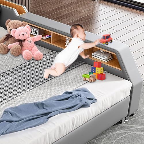 Modern Grey USB Leather Platform Bed