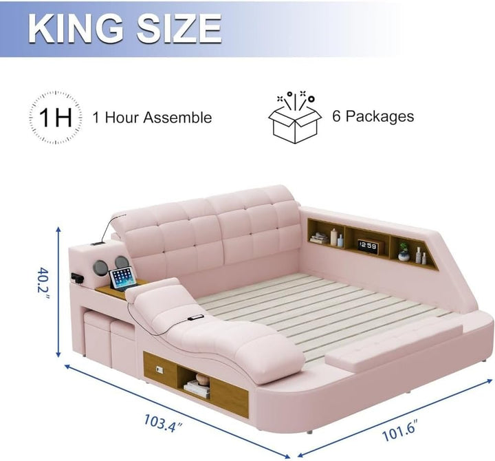 King Smart Multifunctional Leather Bed Frame