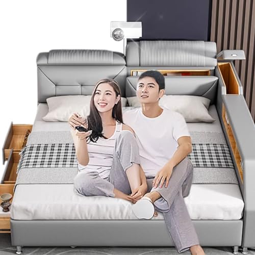 Modern Grey USB Leather Platform Bed