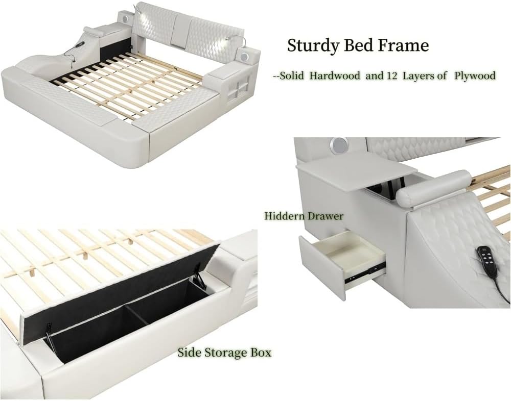 King Smart Multifunctional Leather Bed Frame
