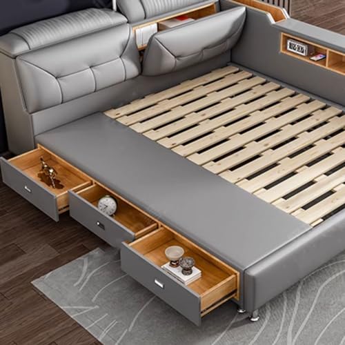 Modern Grey USB Leather Platform Bed