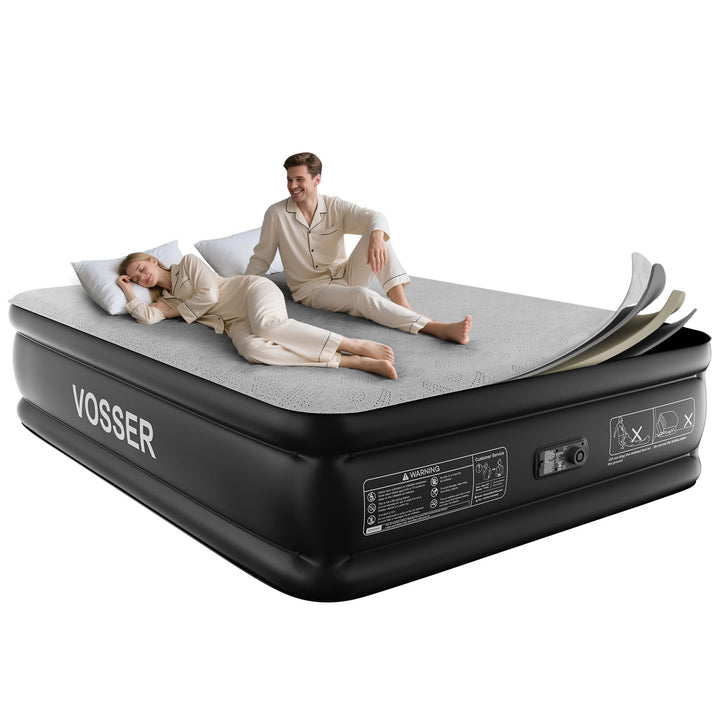 Queen Air Mattress with Built-In Pump & Foam Topper