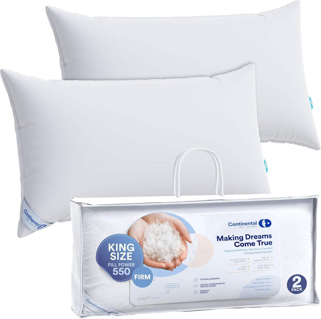 Firm Goose Down Pillows – Queen (Set of 2)