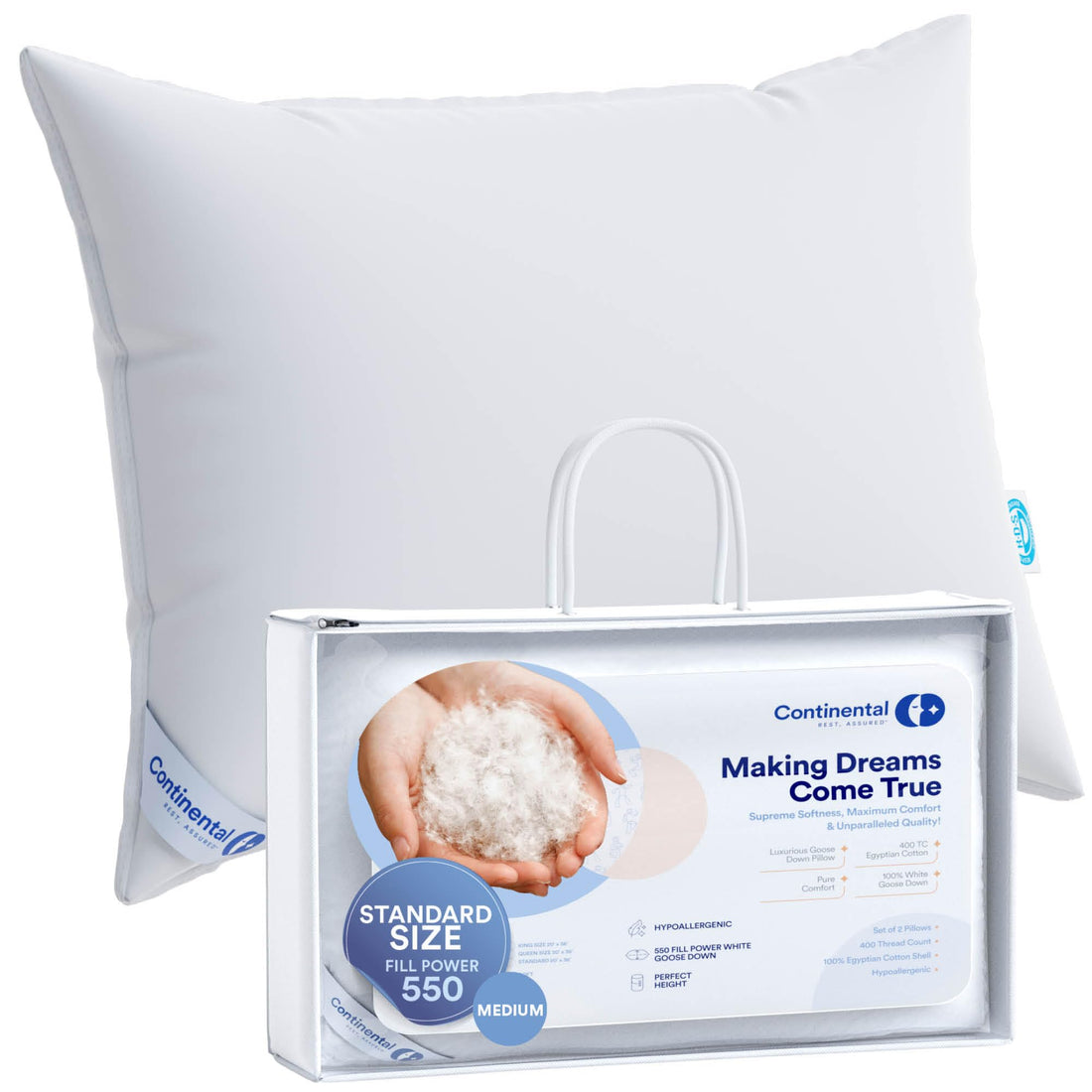 Firm Goose Down Pillows – Queen (Set of 2)