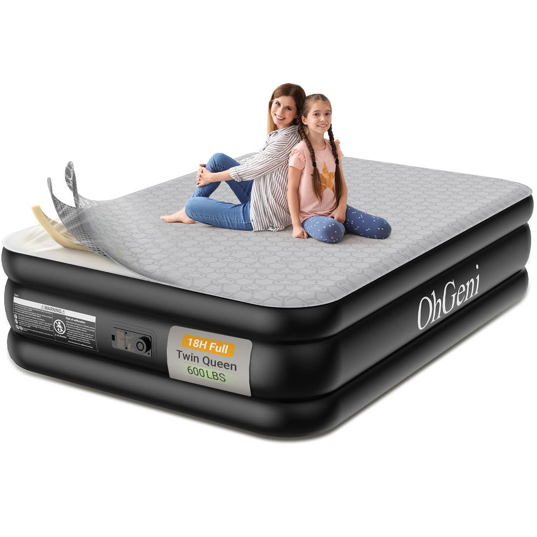 OhGeni 18" Queen Air Mattress with Pump