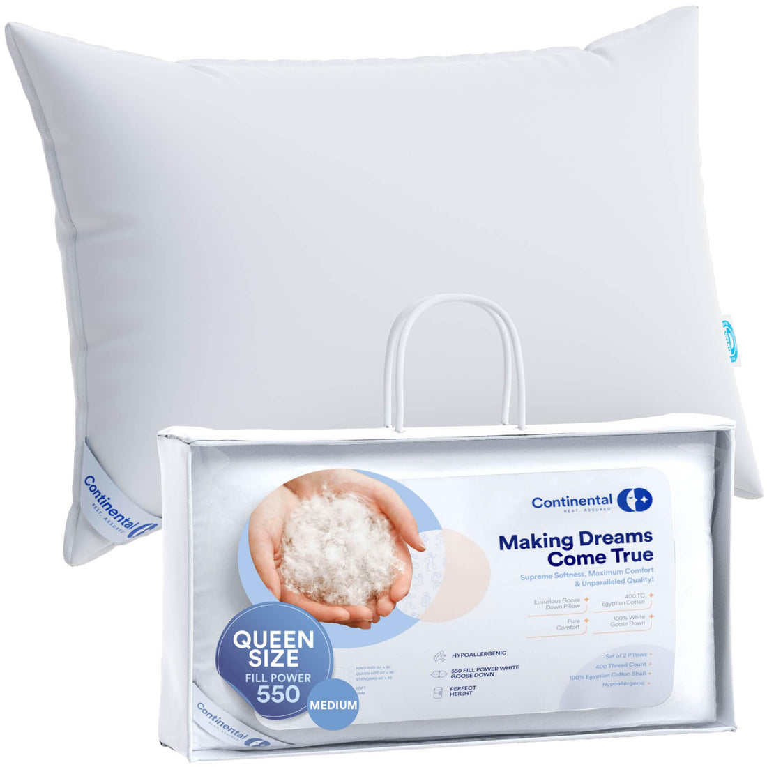 Firm Goose Down Pillows – Queen (Set of 2)