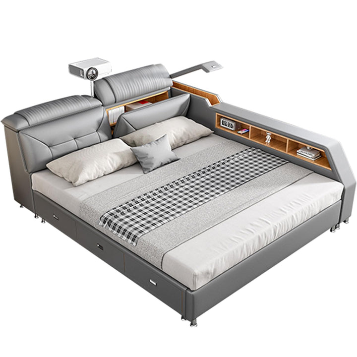 Modern Grey USB Leather Platform Bed