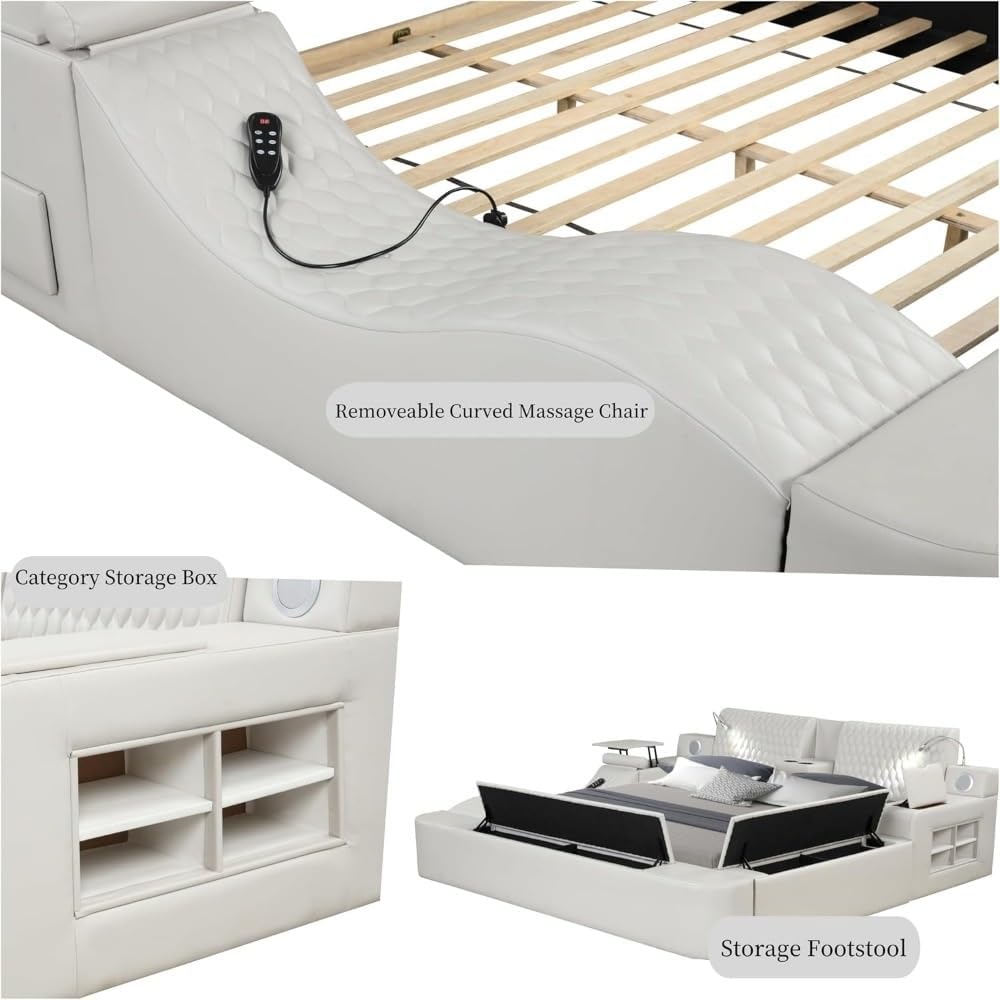 King Smart Multifunctional Leather Bed Frame