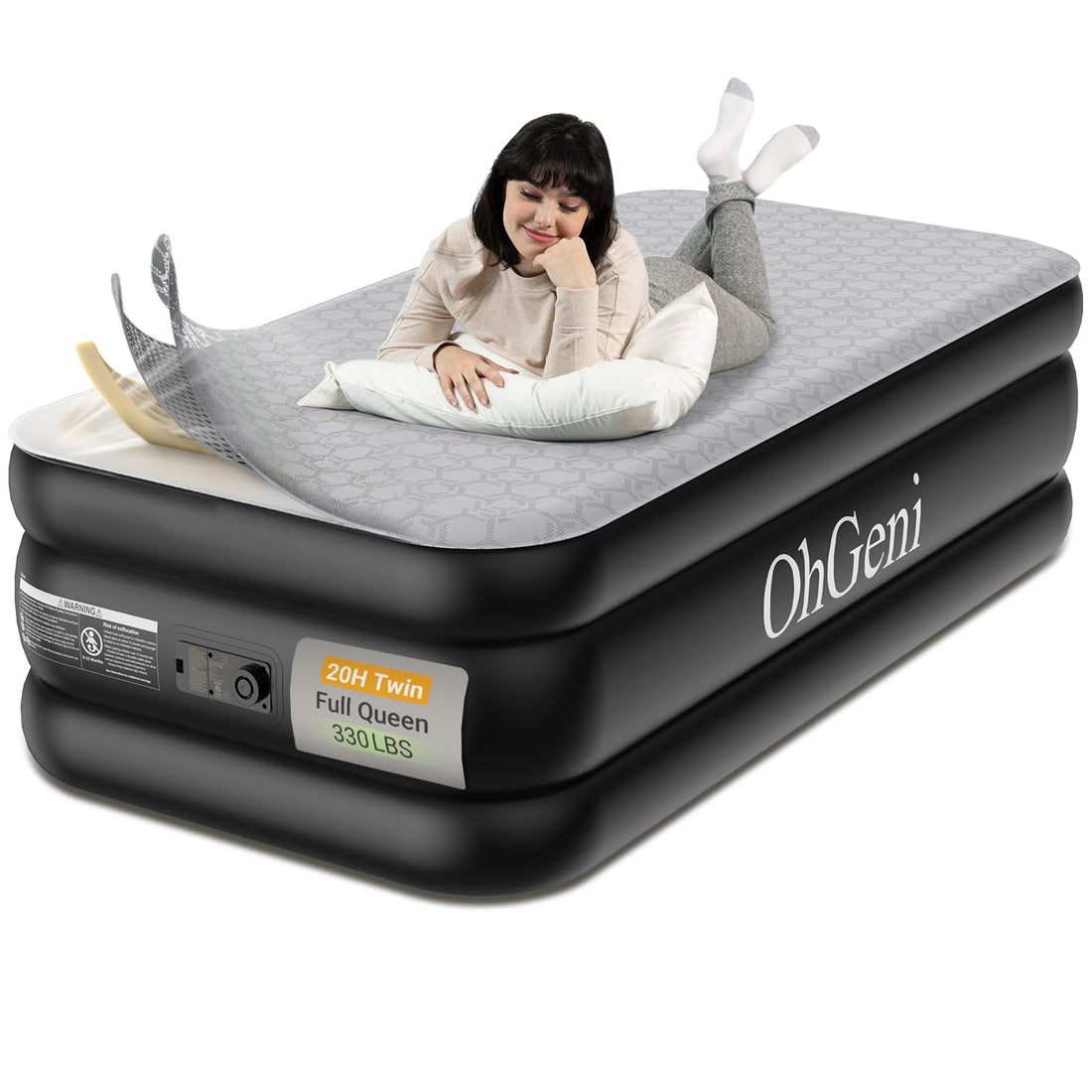 OhGeni 18" Queen Air Mattress with Pump