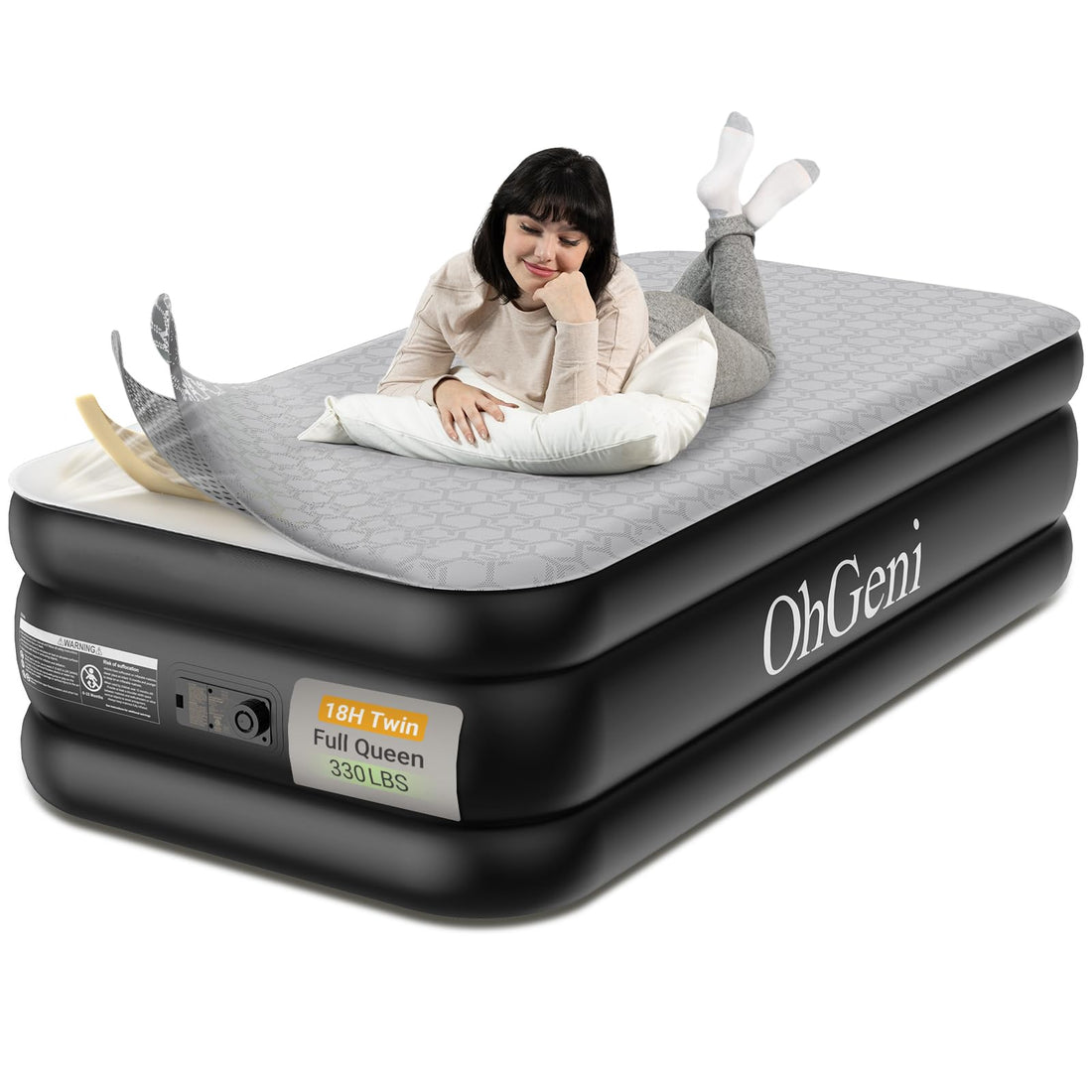 OhGeni 18" Queen Air Mattress with Pump