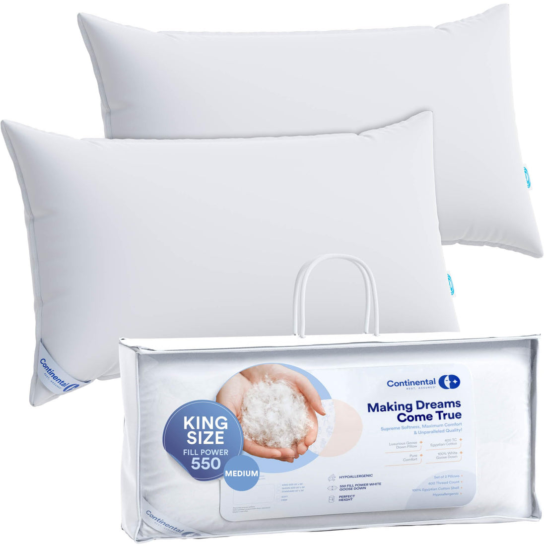 Firm Goose Down Pillows – Queen (Set of 2)