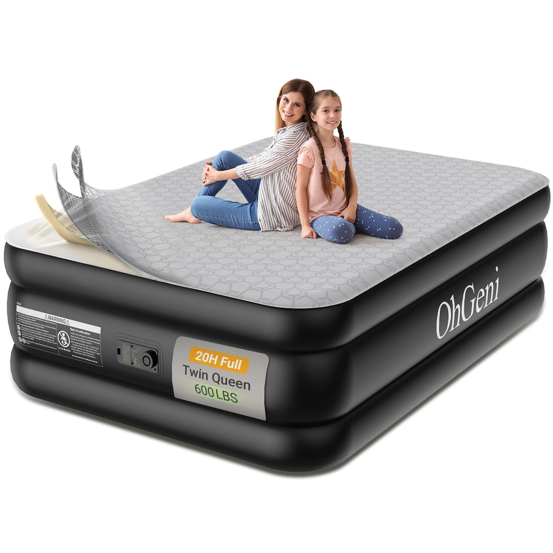 OhGeni 18" Queen Air Mattress with Pump