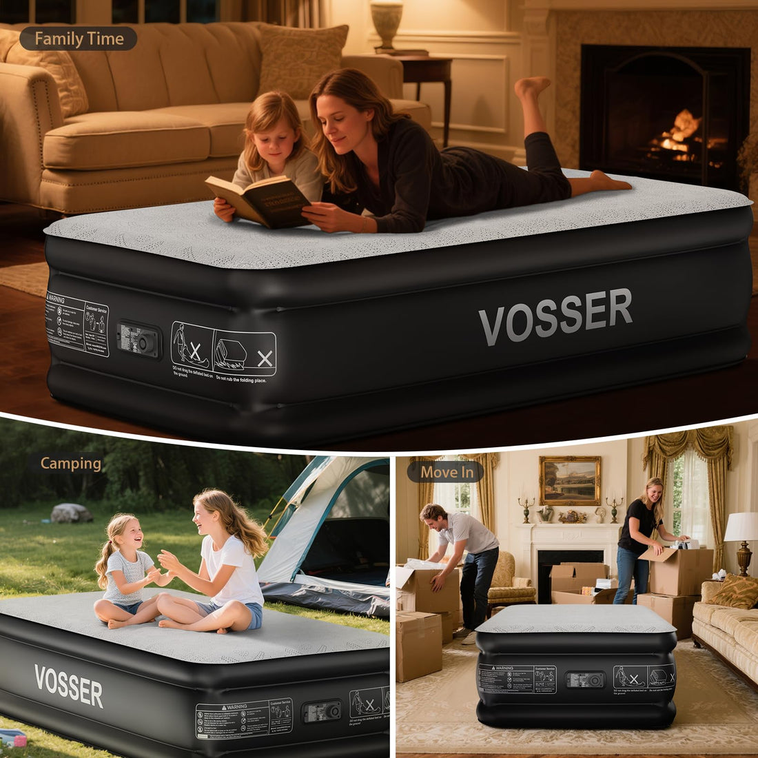 Queen Air Mattress with Built-In Pump & Foam Topper