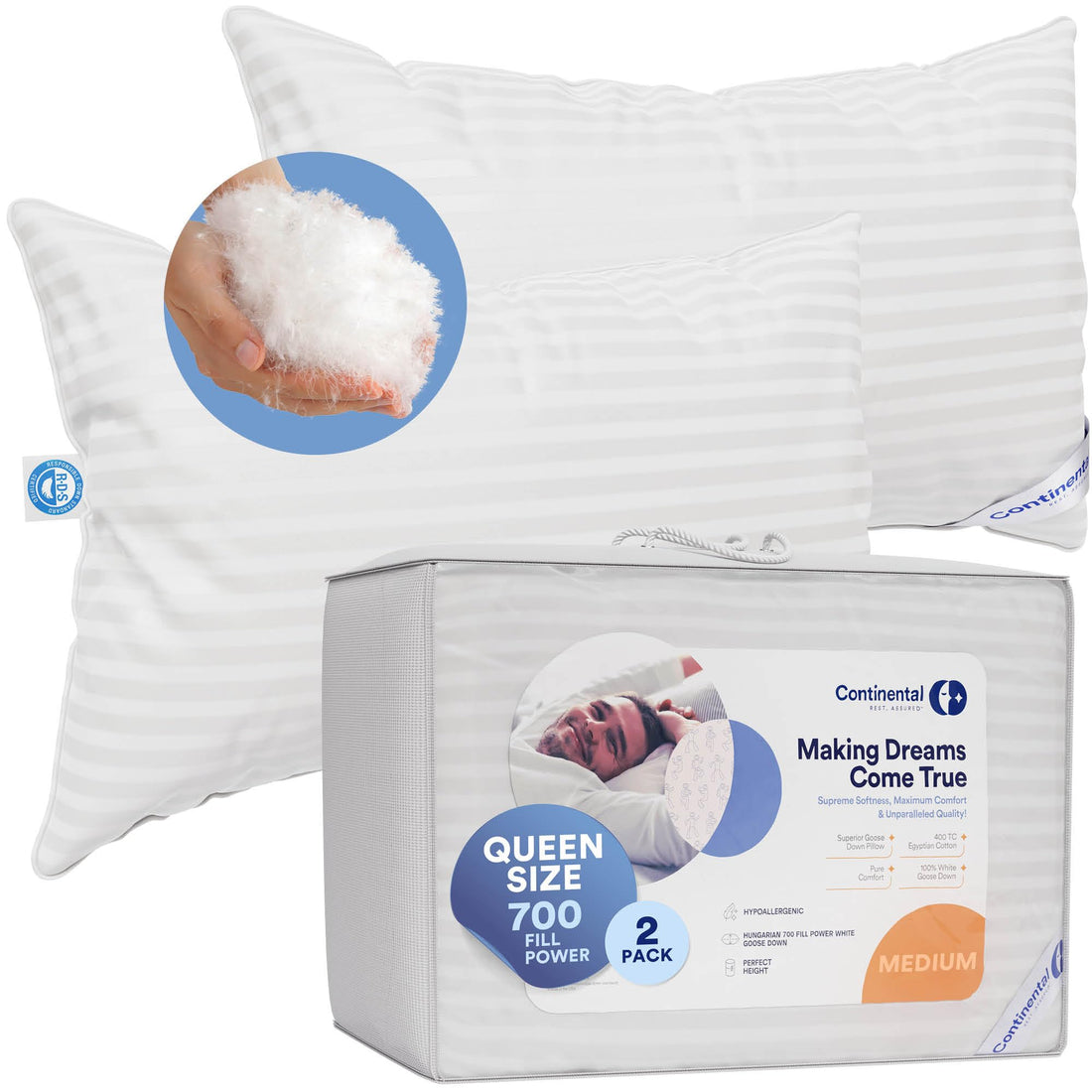 Continental Goose Down Pillow – King (2 Pack)