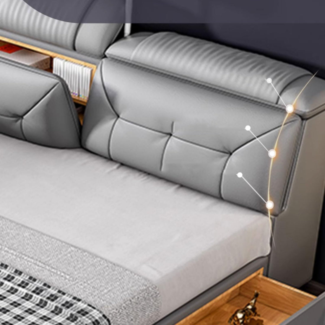 Modern Grey USB Leather Platform Bed
