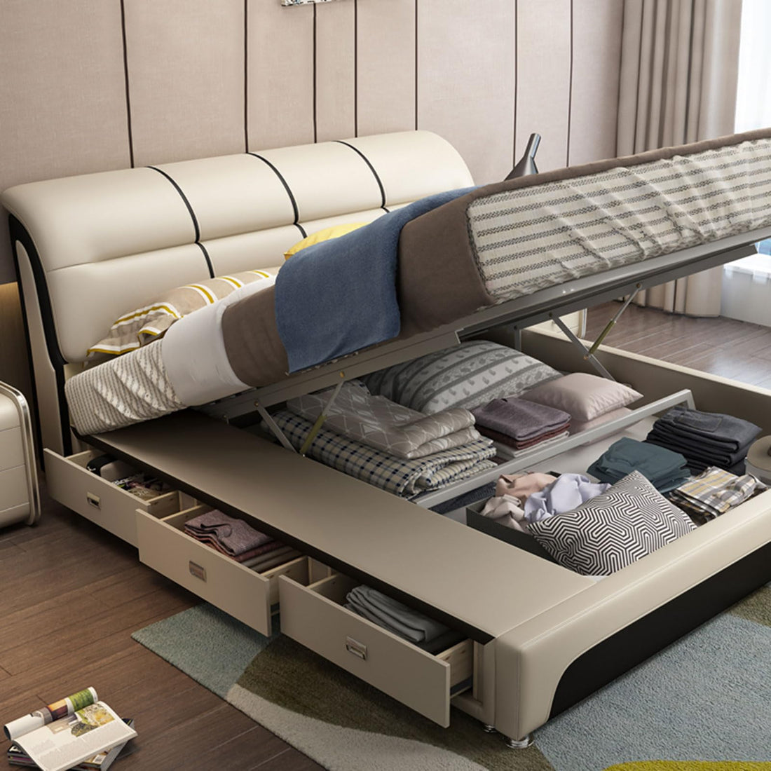 Modern Luxury Leather Queen Bed Frame