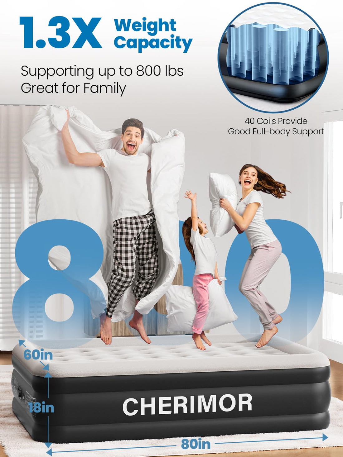 Queen Air Mattress with Built-In Pump – 18” Raised