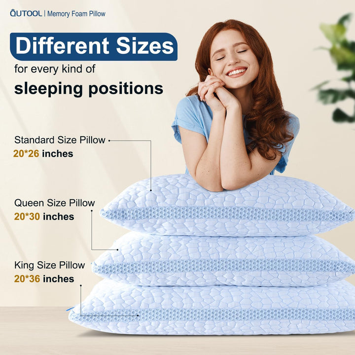 QUTOOL Queen Cooling Memory Foam Pillows – Set of 2