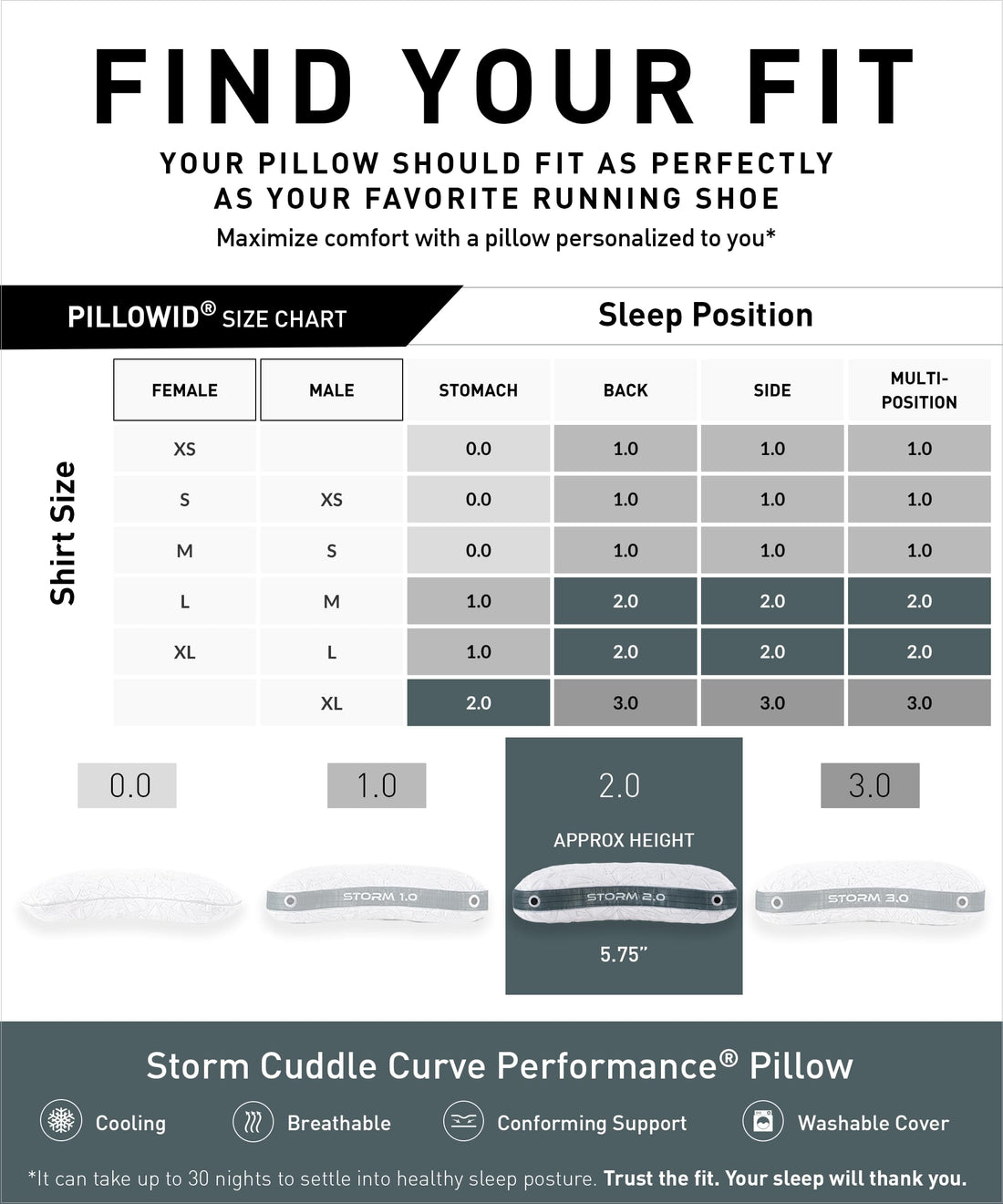 Bedgear Storm Performance Cooling Pillow – Medium