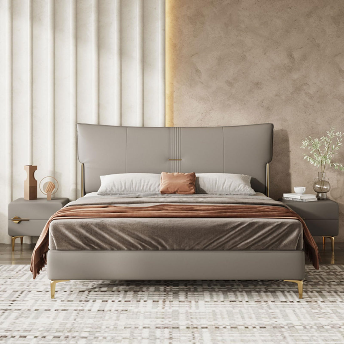 Modern Leather Queen Platform Bed