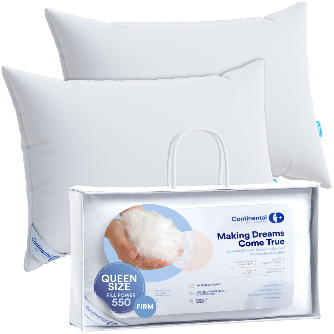 Firm Goose Down Pillows – Queen (Set of 2)