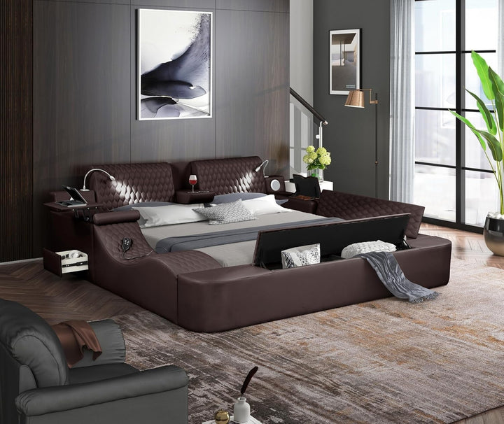 King Smart Multifunctional Leather Bed Frame
