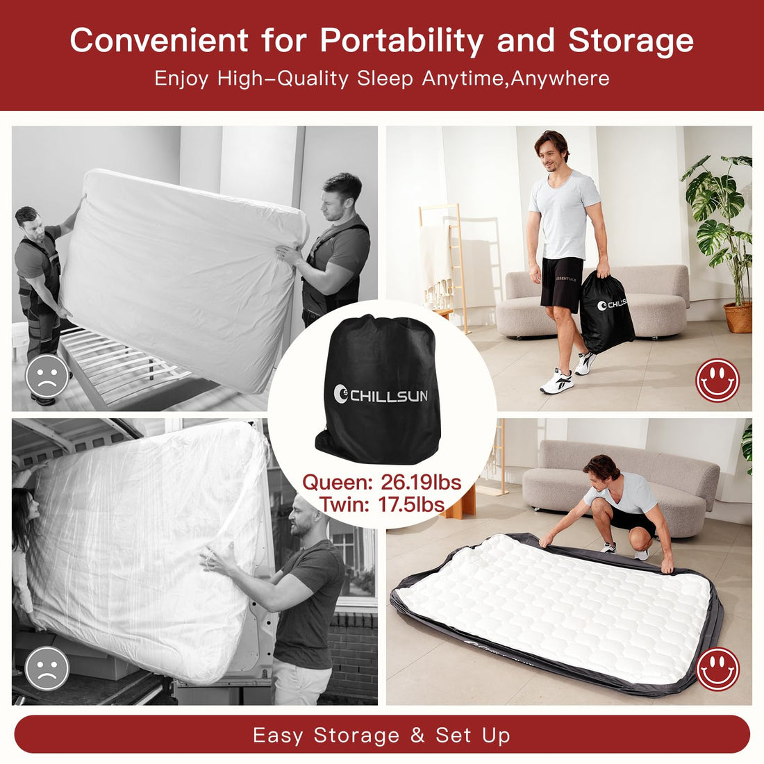 CHILLSUN Queen Air Mattress with Pump