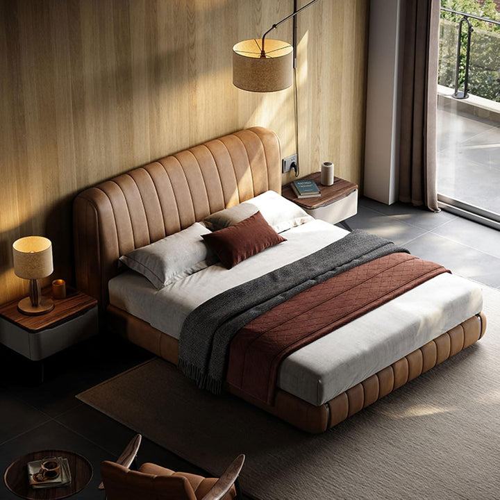 Vintage Brown Full Upholstered Bed Frame