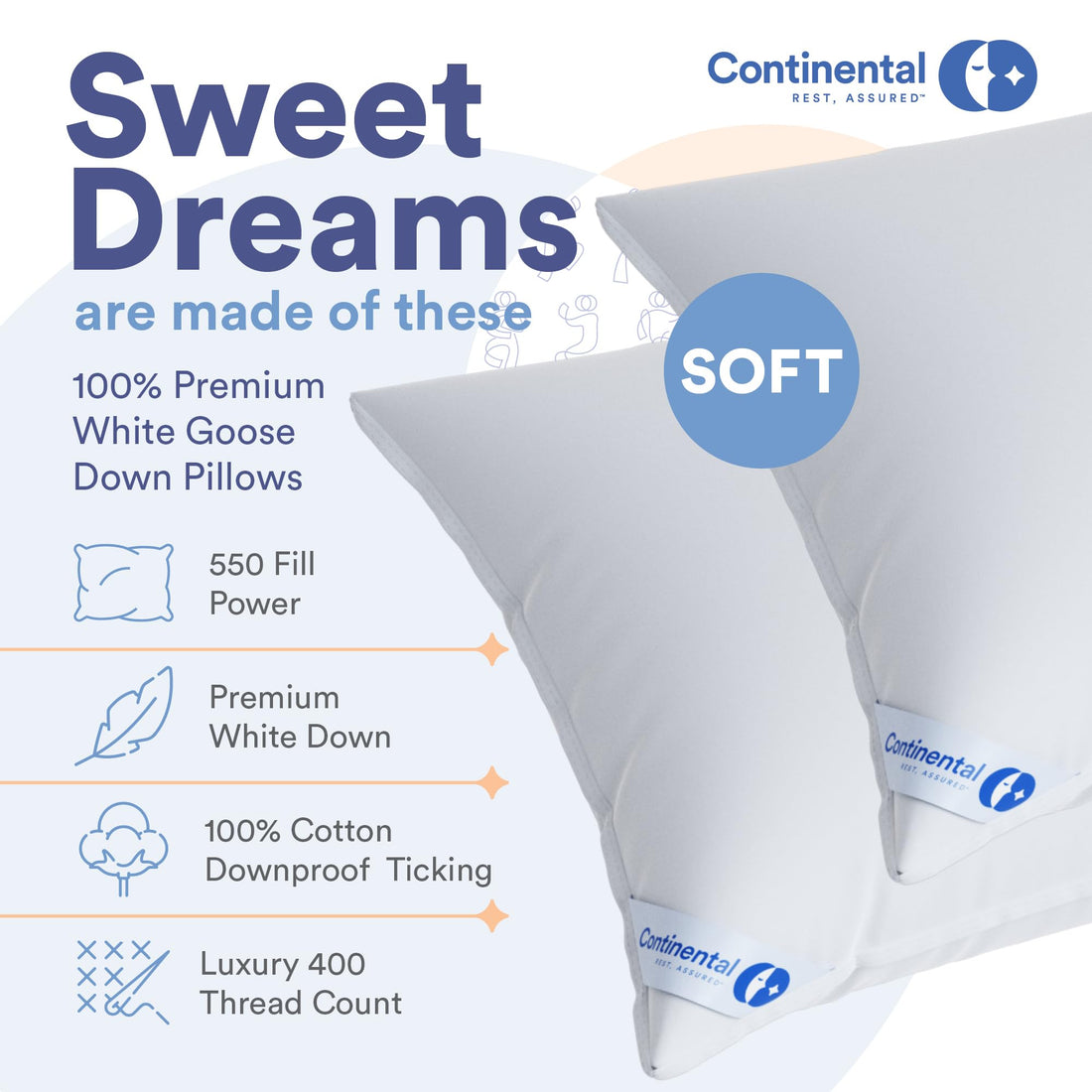 Continental Harmony White Down Pillow – King (Pack of 2)