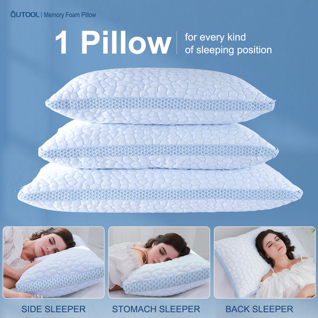 QUTOOL Queen Cooling Memory Foam Pillows – Set of 2