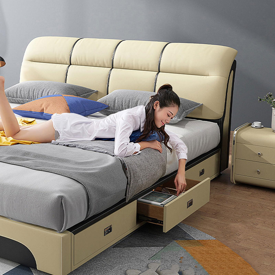 Modern Luxury Leather Queen Bed Frame