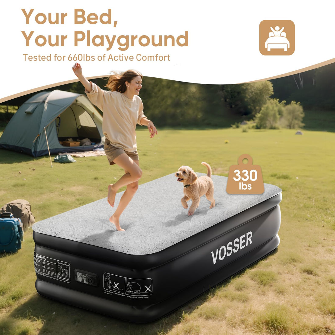 Queen Air Mattress with Built-In Pump & Foam Topper
