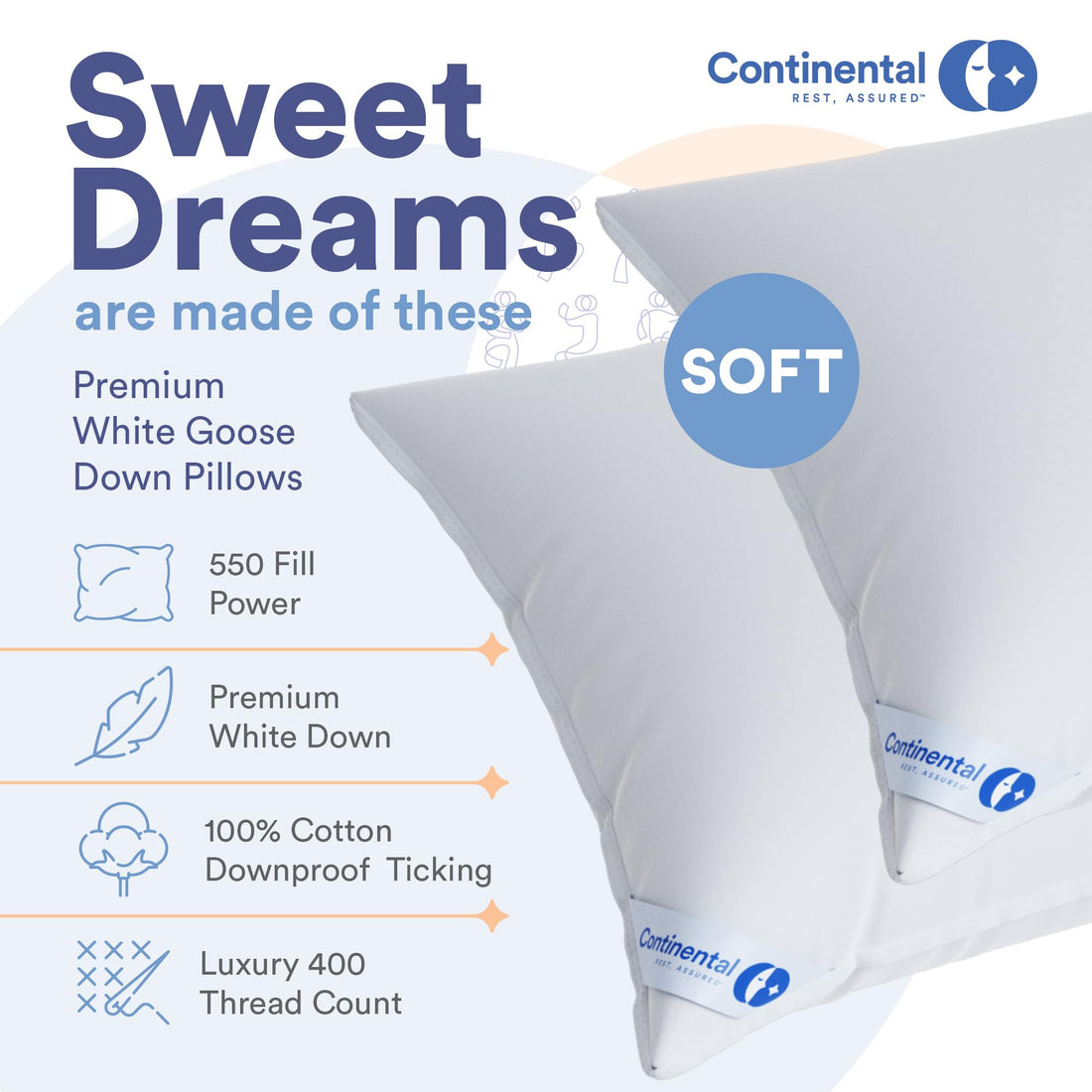 Continental Harmony White Down Pillow – King (Pack of 2)