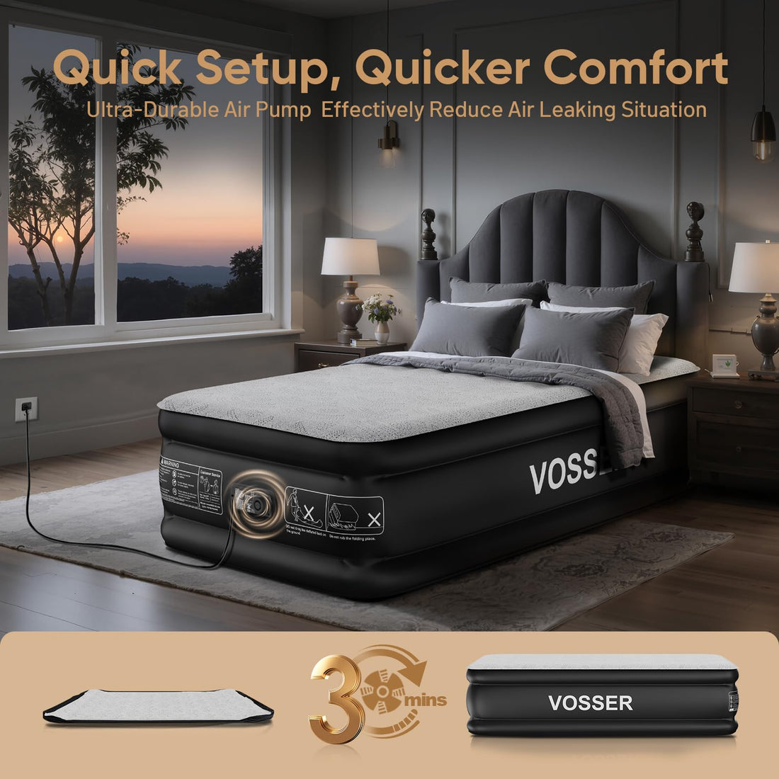 Queen Air Mattress with Built-In Pump & Foam Topper