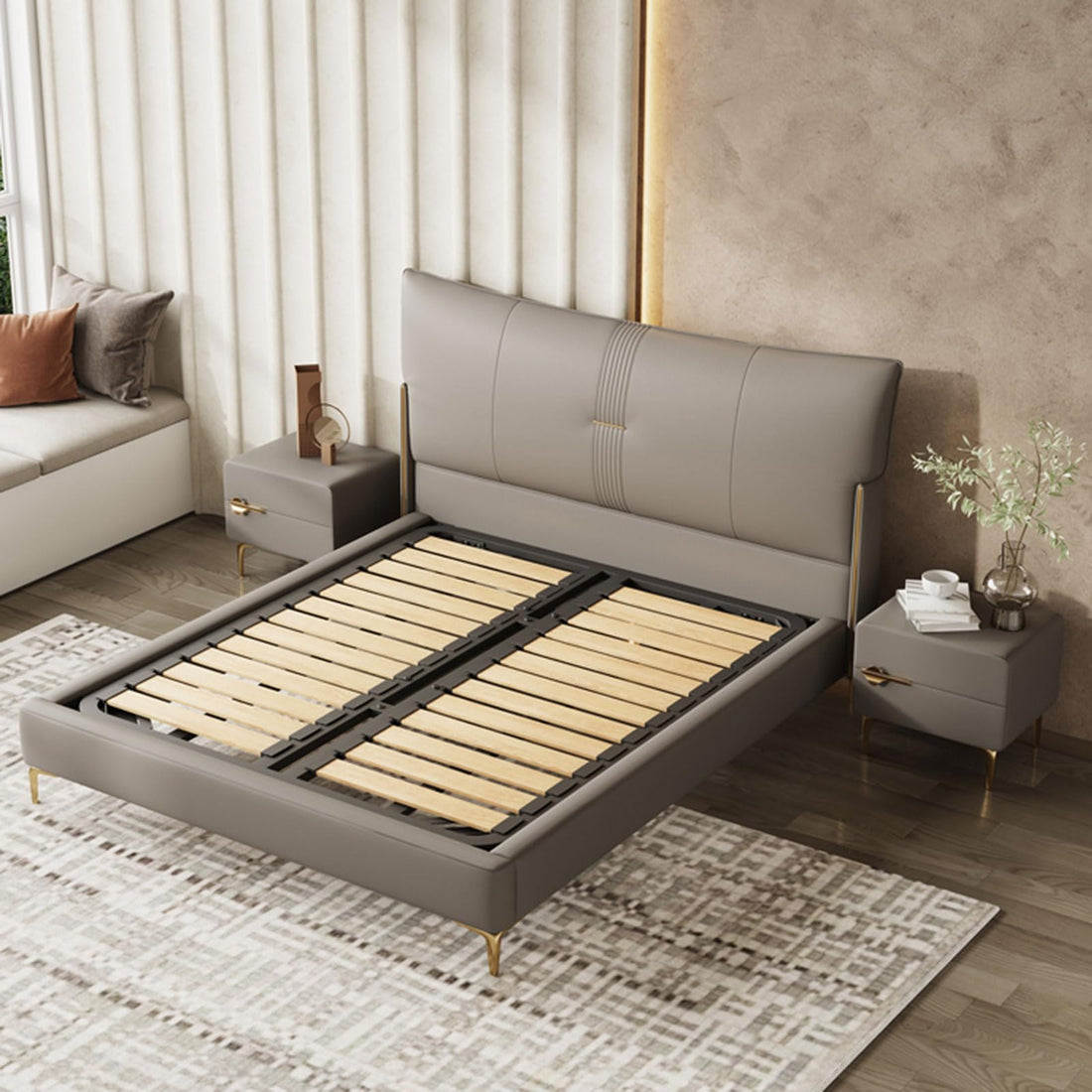 Modern Leather Queen Platform Bed