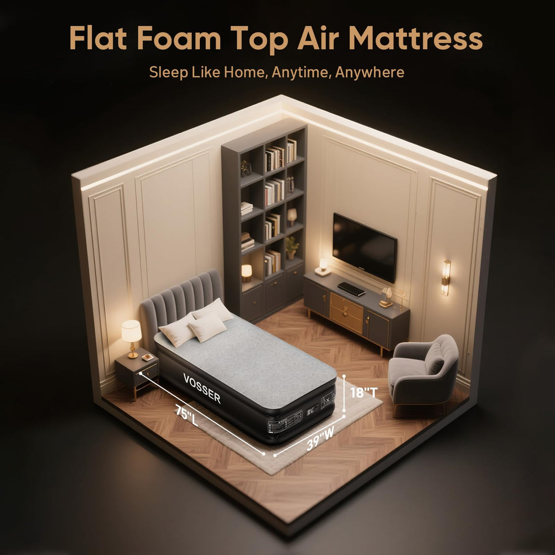Queen Air Mattress with Built-In Pump & Foam Topper