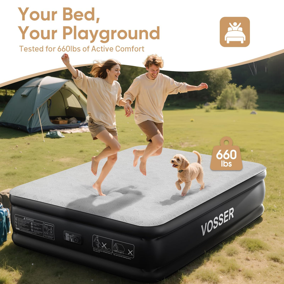 Queen Air Mattress with Built-In Pump & Foam Topper