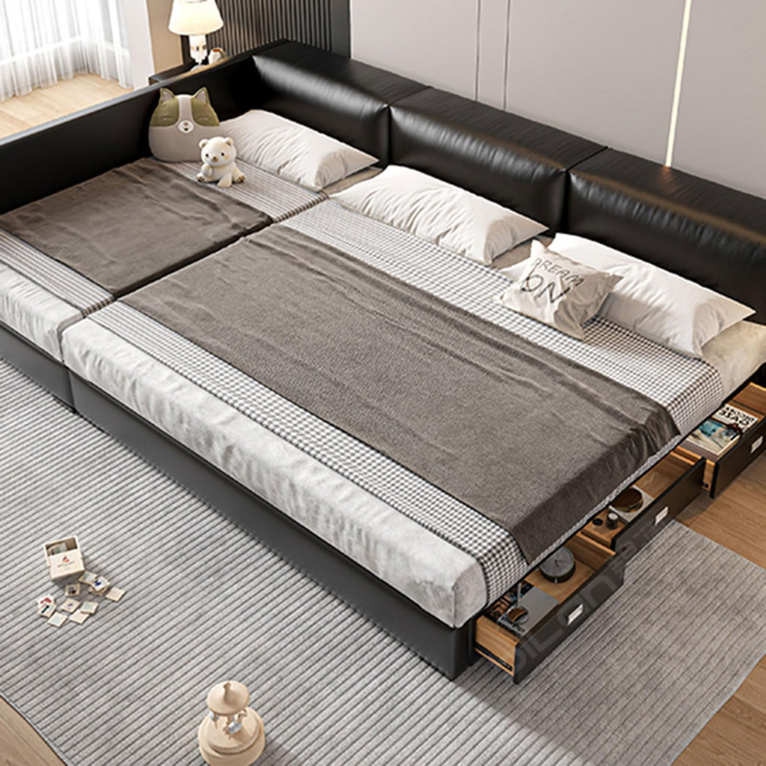 Modern Leather Queen Platform Bed