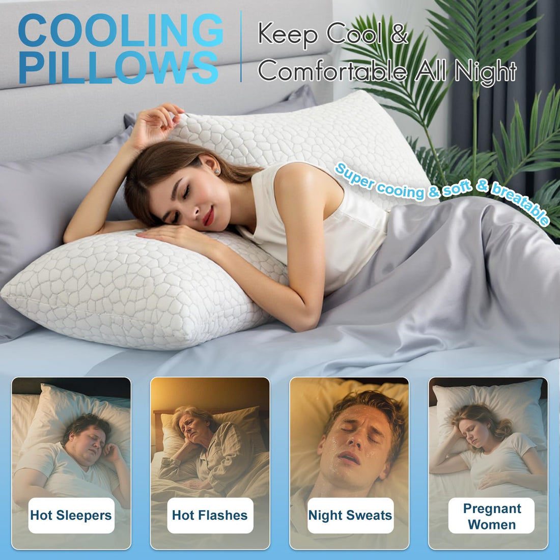 QUTOOL Queen Cooling Memory Foam Pillows – Set of 2