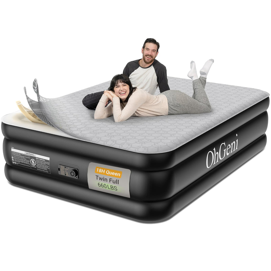 OhGeni 18" Queen Air Mattress with Pump