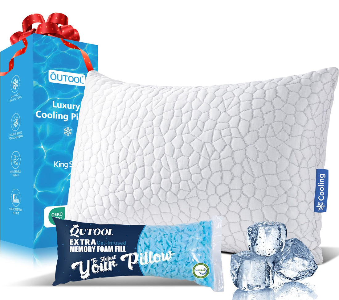 QUTOOL Queen Cooling Memory Foam Pillows – Set of 2
