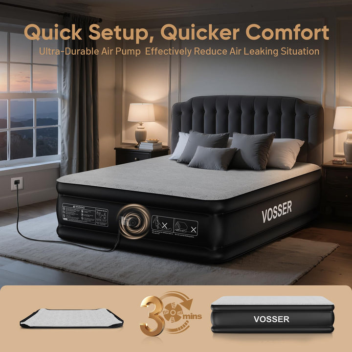 Queen Air Mattress with Built-In Pump & Foam Topper