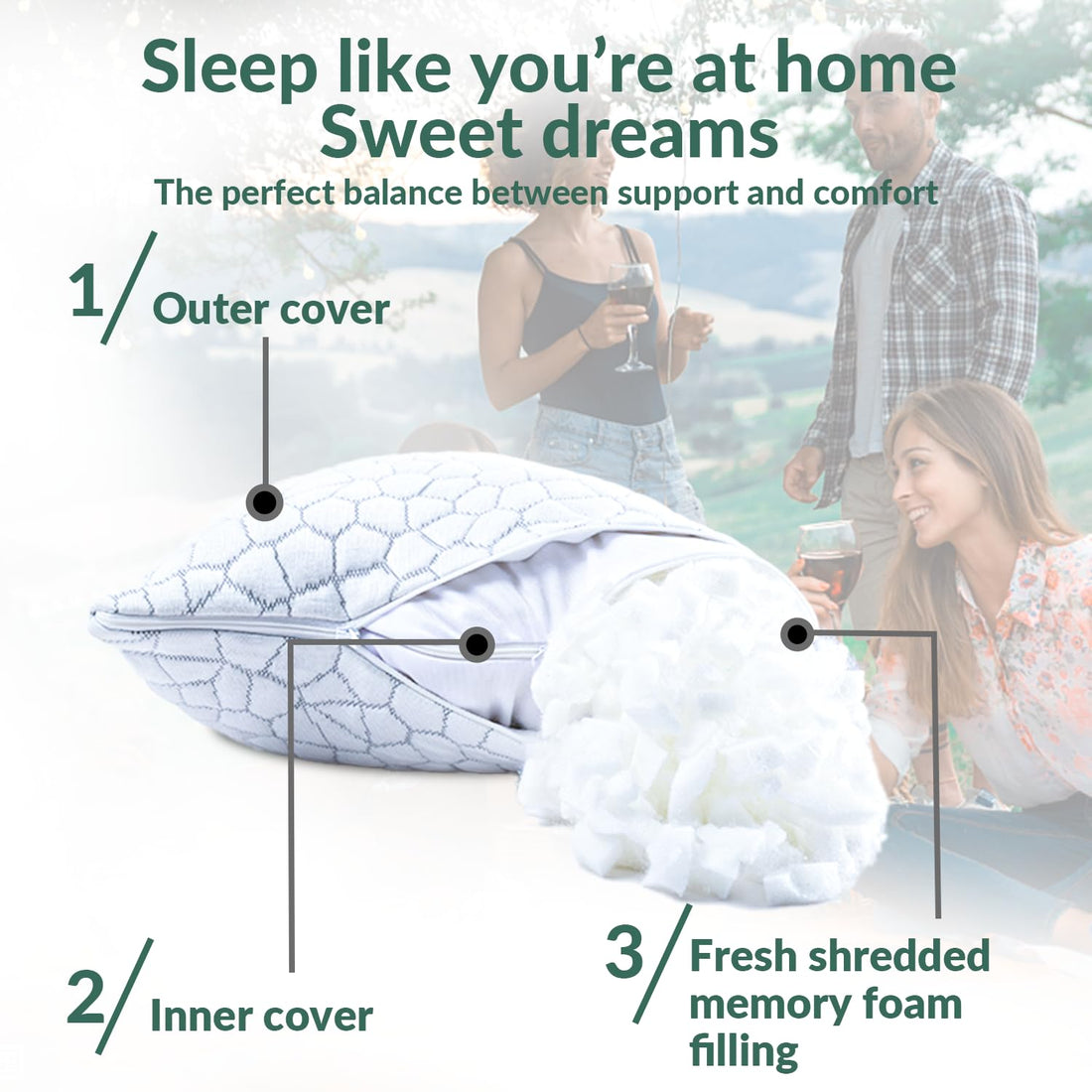QUTOOL Queen Cooling Memory Foam Pillows – Set of 2