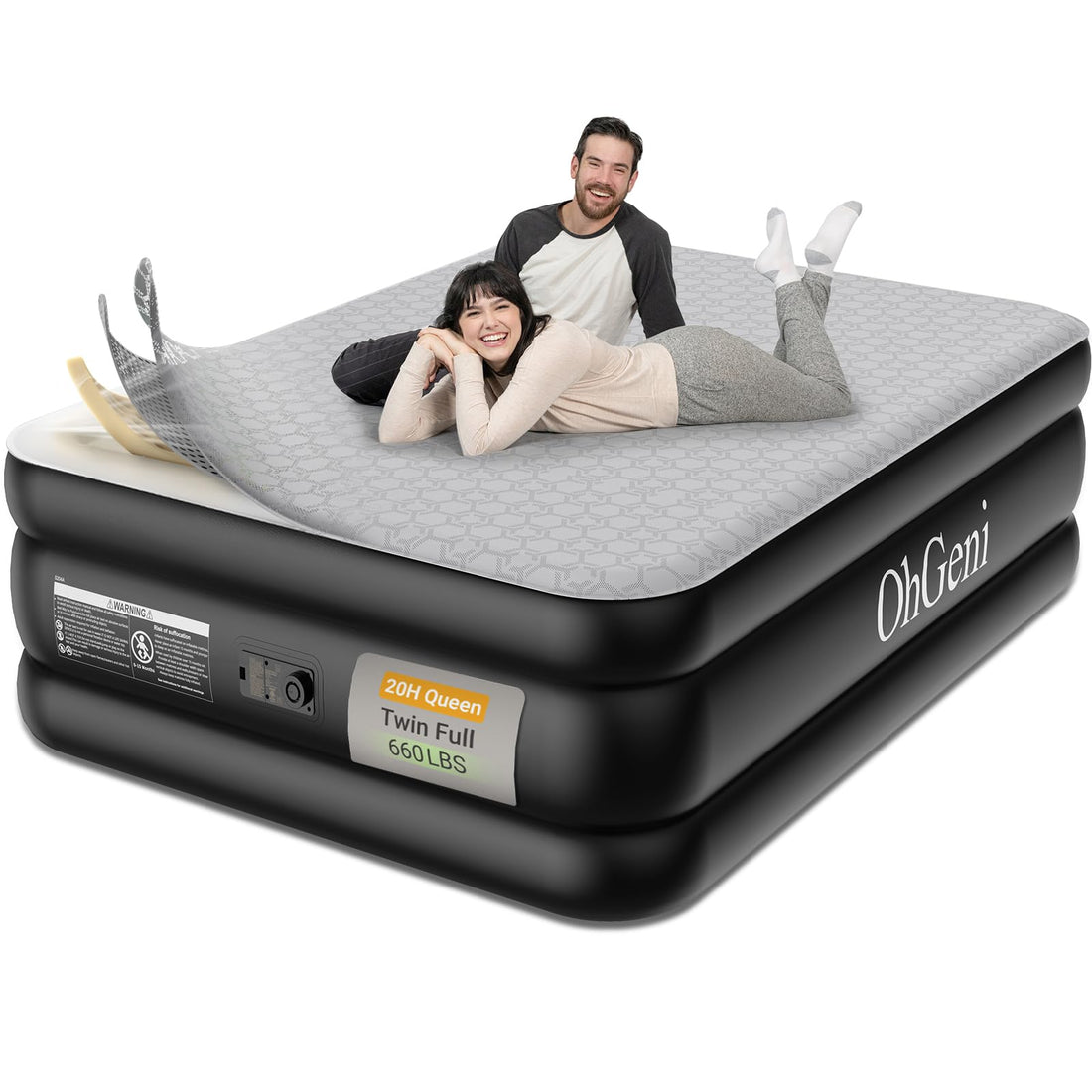 OhGeni 18" Queen Air Mattress with Pump